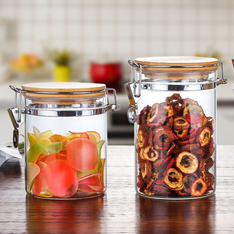 China Manufacture Eco-friendly Airtight Clip Borosilicate Glass Jar Storage with Lid