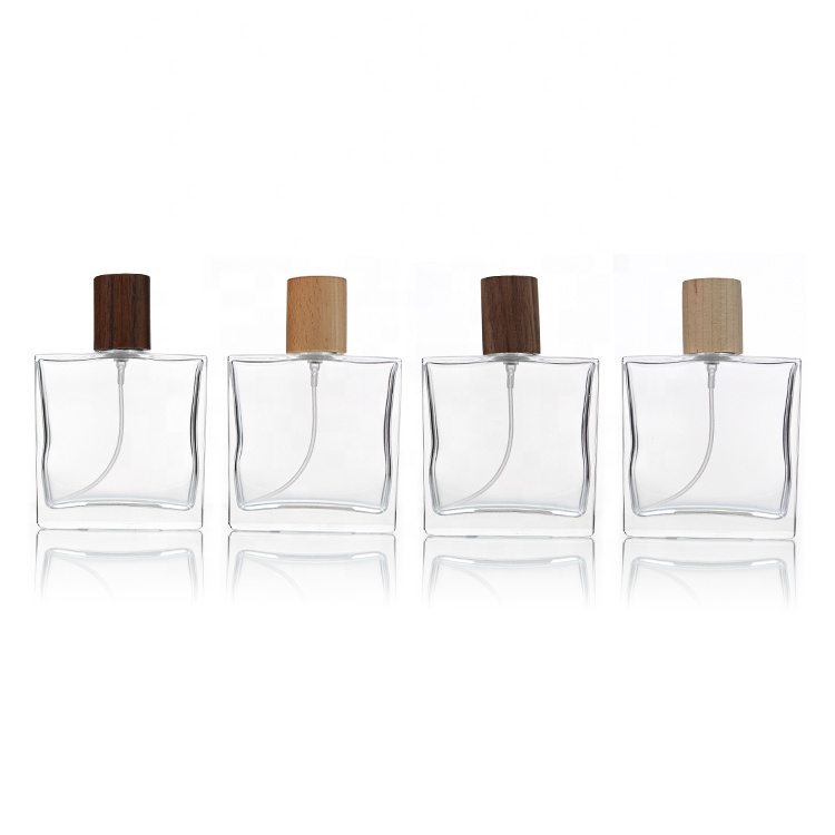 China Manufacture Wooden Caps Luxury Glass Perfume Bottle 50ml 100ml Perfume Glass Bottle
