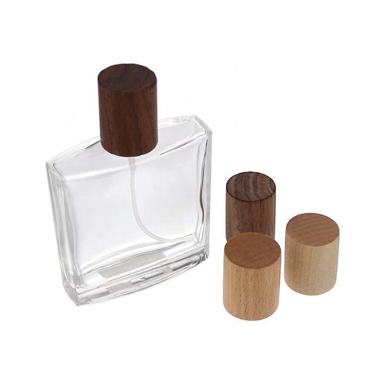 China Manufacture Wooden Caps Luxury Glass Perfume Bottle 50ml 100ml Perfume Glass Bottle
