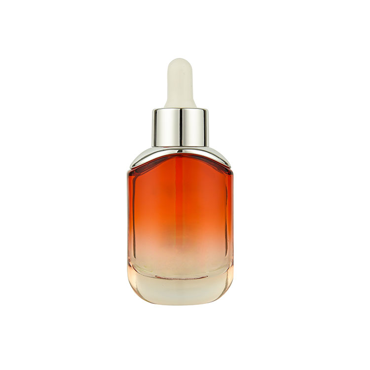 China Manufacturer BDPAK Customize 30ml Gradient Color Silver Plating Essential Oil Glass Dropper Bottle For Cosmetic Packaging