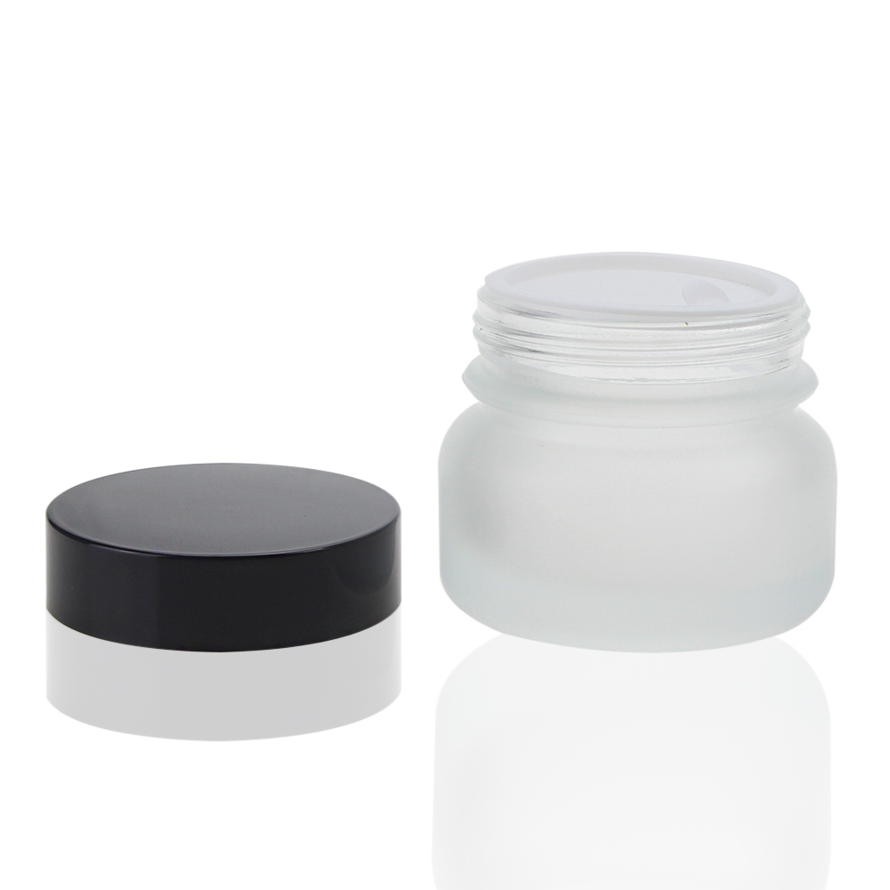 China Manufacturer Empty 50g Frosted Glass Facial Cream Jar with Black or White Lid