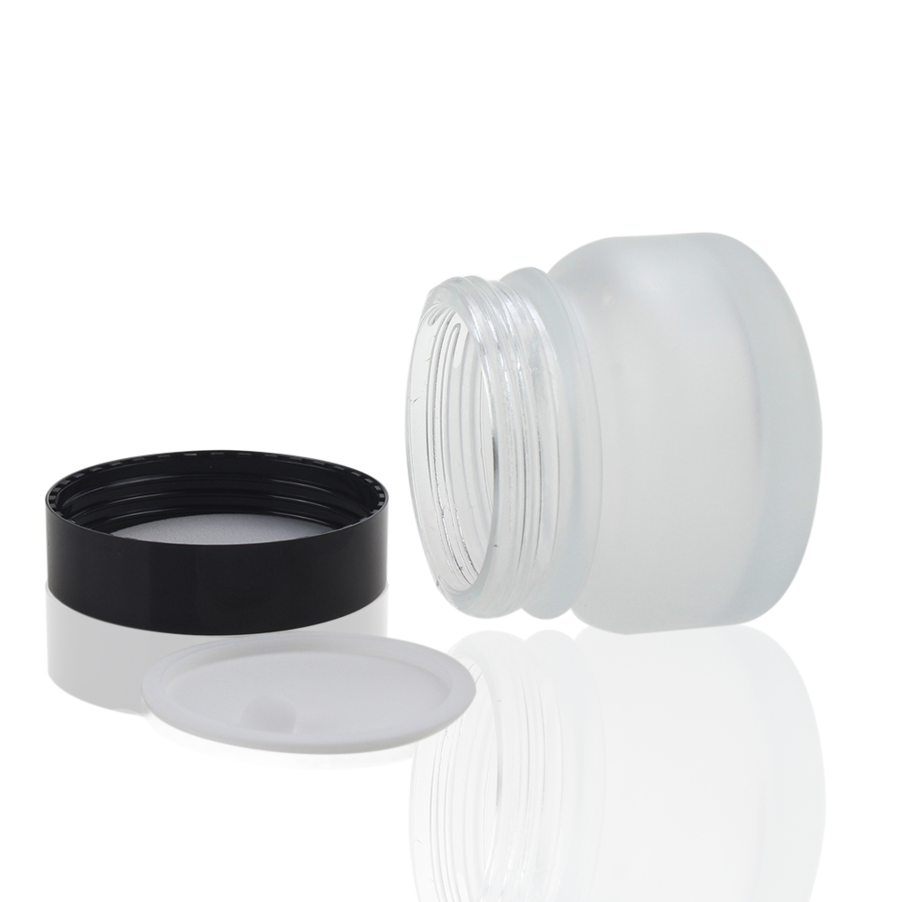 China Manufacturer Empty 50g Frosted Glass Facial Cream Jar with Black or White Lid