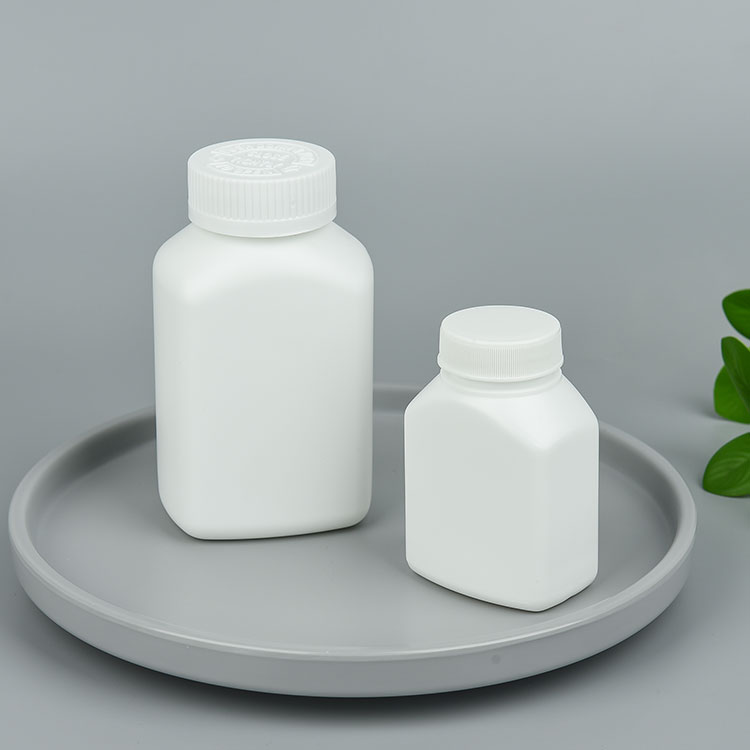 China Manufacturer Wide Mouth White 200cc 300cc Square PET Pill Bottle Capsule Container With Child-resistant Cap