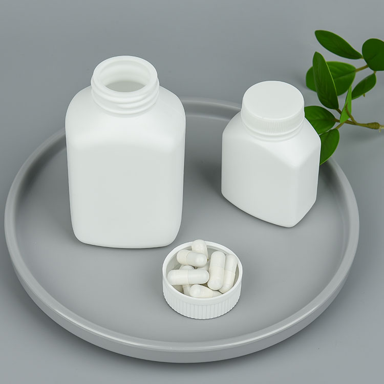China Manufacturer Wide Mouth White 200cc 300cc Square PET Pill Bottle Capsule Container With Child-resistant Cap