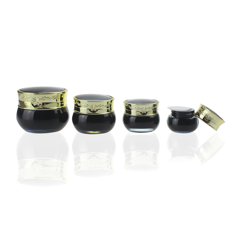 China Skincare Wholesale Double Empty Cosmetic Plastic Cream Jar, 5g 15g 20g 30g 50g Luxury Acrylic Jar Black with Gold Lid