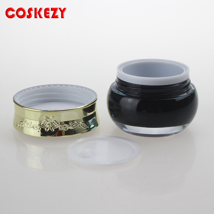 China Skincare Wholesale Double Empty Cosmetic Plastic Cream Jar, 5g 15g 20g 30g 50g Luxury Acrylic Jar Black with Gold Lid