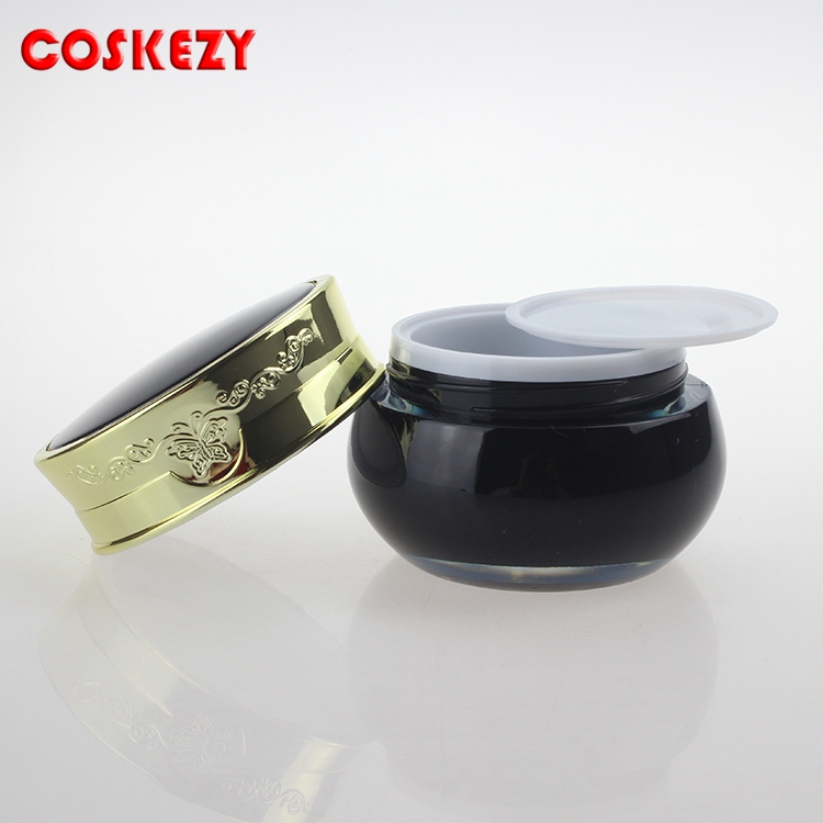 China Skincare Wholesale Double Empty Cosmetic Plastic Cream Jar, 5g 15g 20g 30g 50g Luxury Acrylic Jar Black with Gold Lid