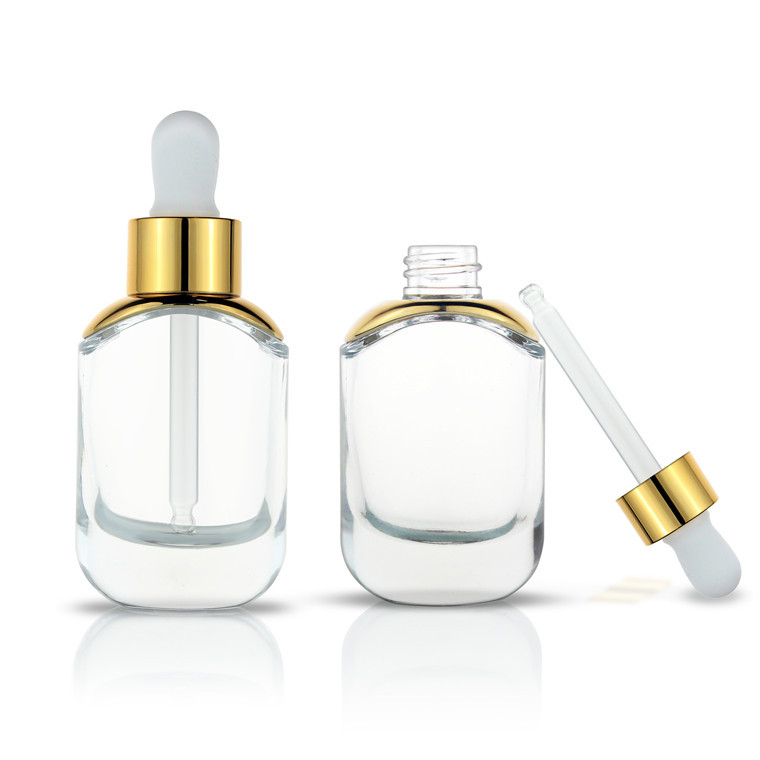 China Supplier 30ML 50ML Customized Color Clear Glass Dropper Essential Oil Bottle with Aluminum CAP