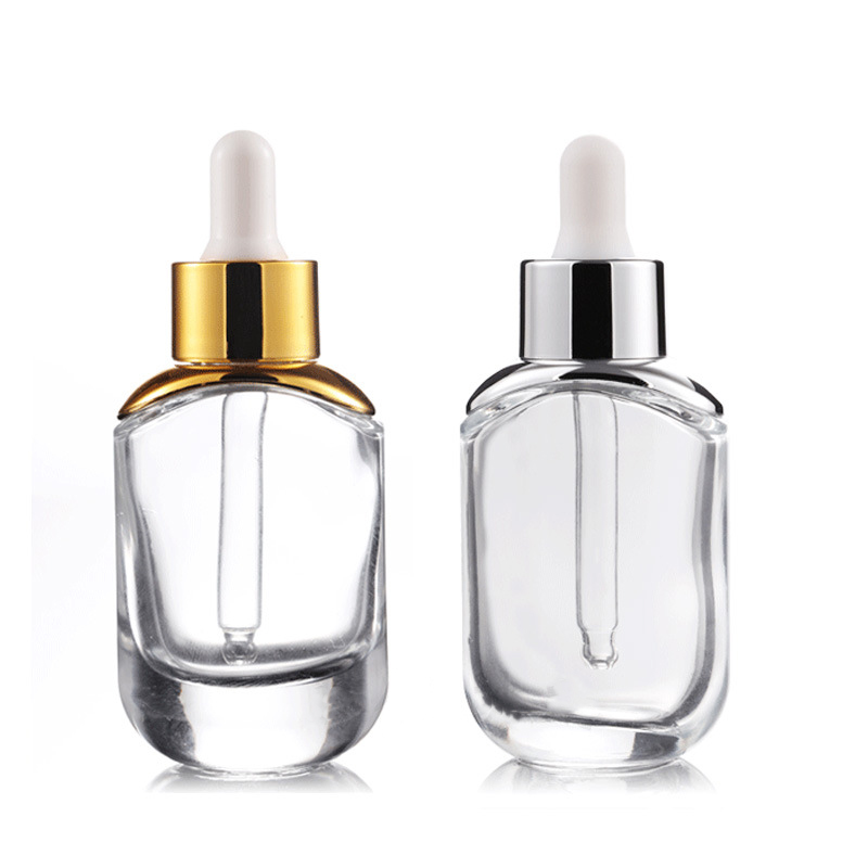 China Supplier 30ML 50ML Customized Color Clear Glass Dropper Essential Oil Bottle with Aluminum CAP
