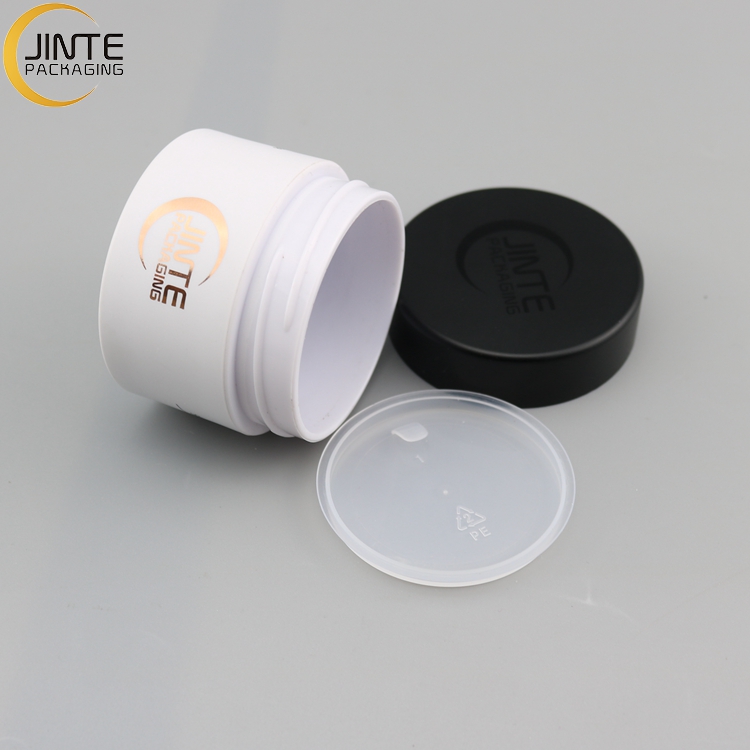 China Supplier 50ml PETG Thick Walled Container Scrub White body jar with black lids for skin care luxury jar