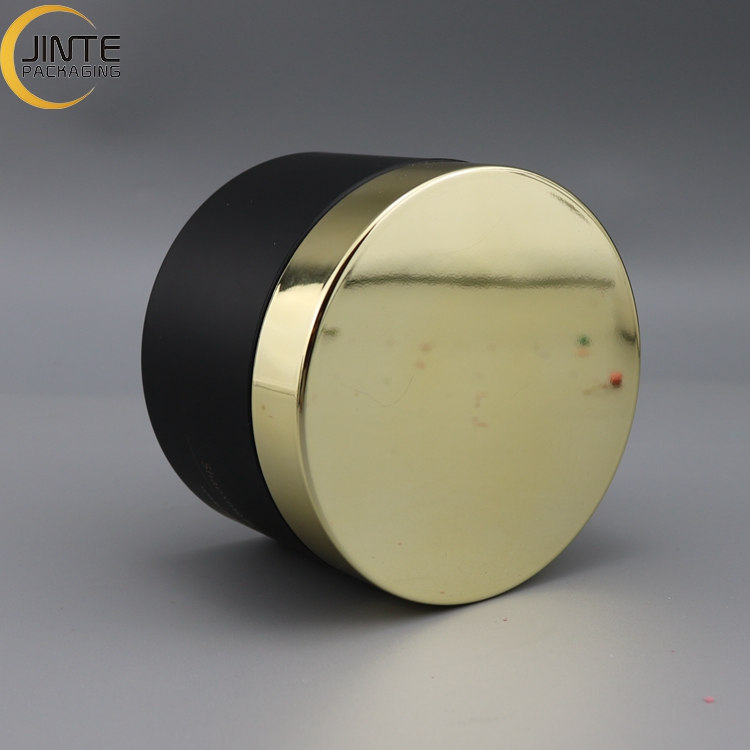 China Supplier Custom Design 8oz 250ml Matte black thick PETG jar cosmetic pot with shiny gold lids for hair mask
