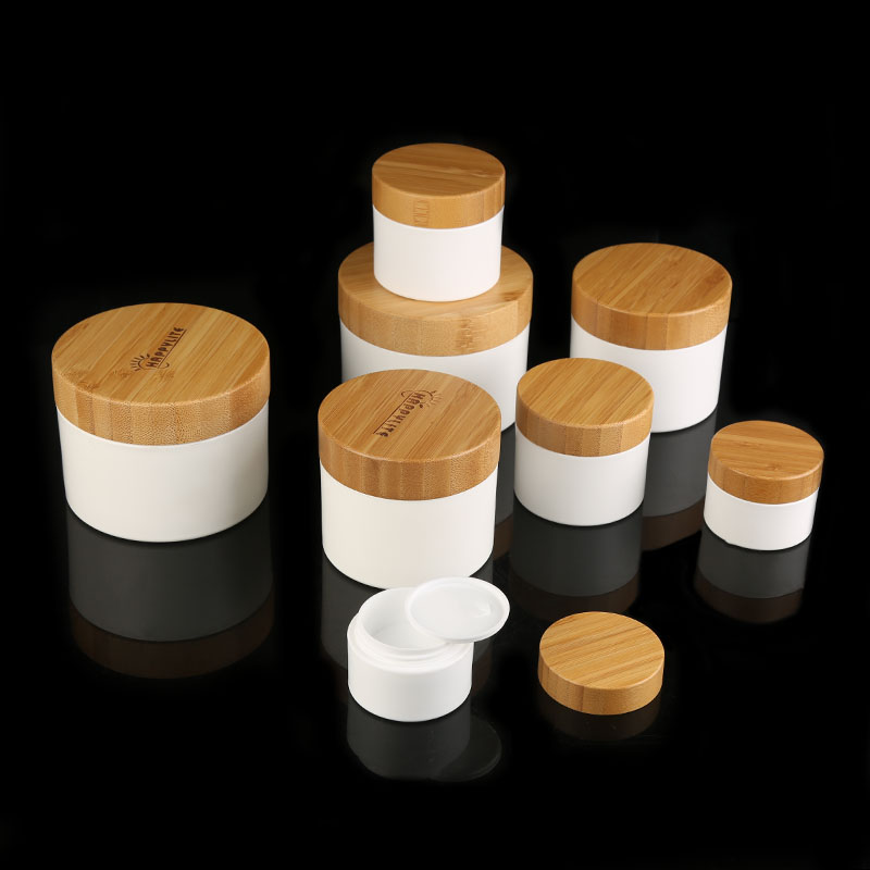 China Supplier Empty Round 250G Plastic PP Cosmetic Cream Jar with Bamboo Lid