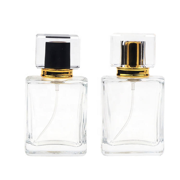 China Supplier Stocked Self Filling Refillable Spray Glass Square Perfume Bottles 50ml