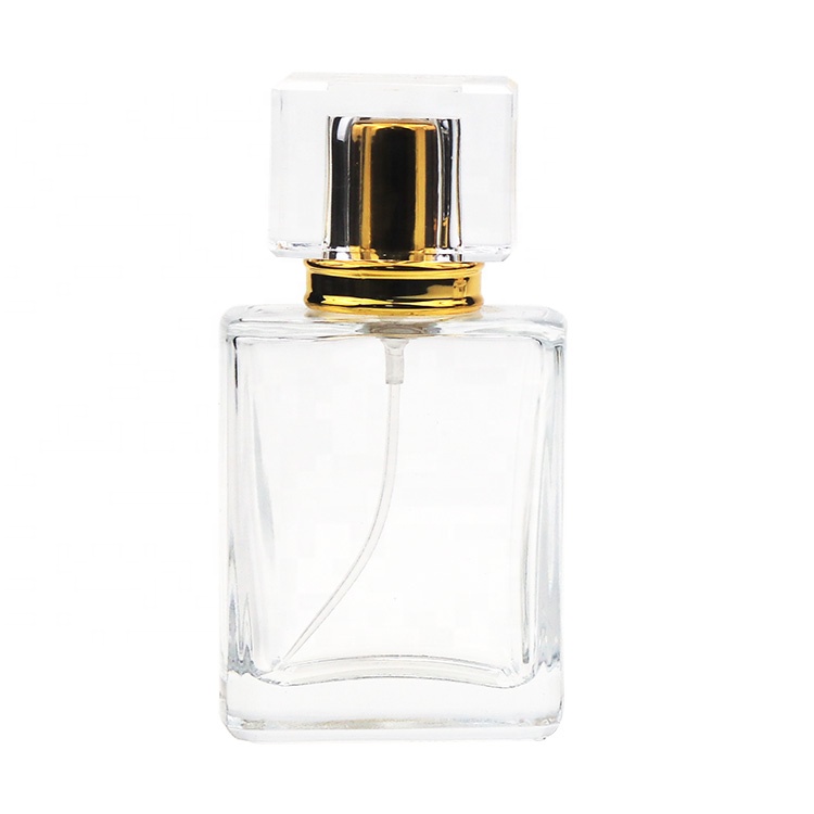 China Supplier Stocked Self Filling Refillable Spray Glass Square Perfume Bottles 50ml