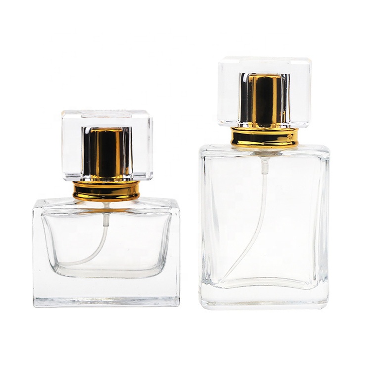 China Supplier Stocked Self Filling Refillable Spray Glass Square Perfume Bottles 50ml