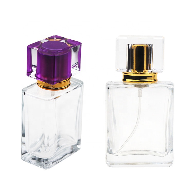China Supplier Stocked Self Filling Refillable Spray Glass Square Perfume Bottles 50ml