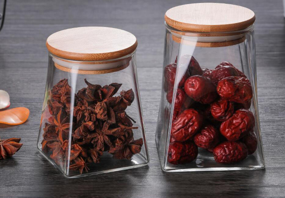 China Supplier glass candle jar with lid, glass jar wooden lid