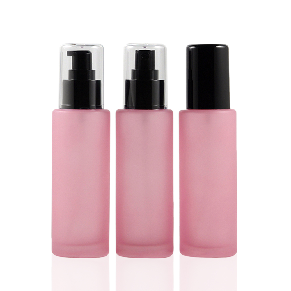 China Suppliers 100ml Pink/Amber Cosmetic Packaging With Pump, Glass Lotion Bottle 100ml