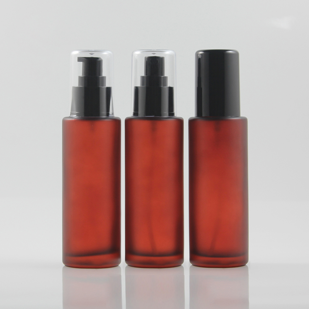 China Suppliers 100ml Pink/Amber Cosmetic Packaging With Pump, Glass Lotion Bottle 100ml