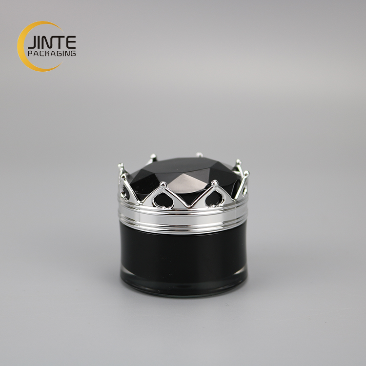 China Suppliers Cosmetic Packaging Small Containers 10g Black Acrylic Cream Jar with Crown Cap