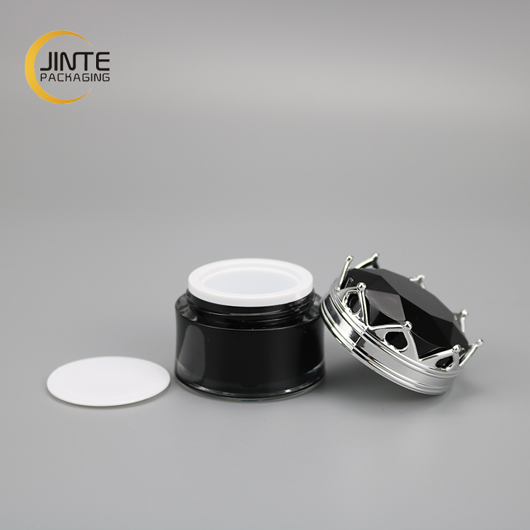China Suppliers Cosmetic Packaging Small Containers 10g Black Acrylic Cream Jar with Crown Cap