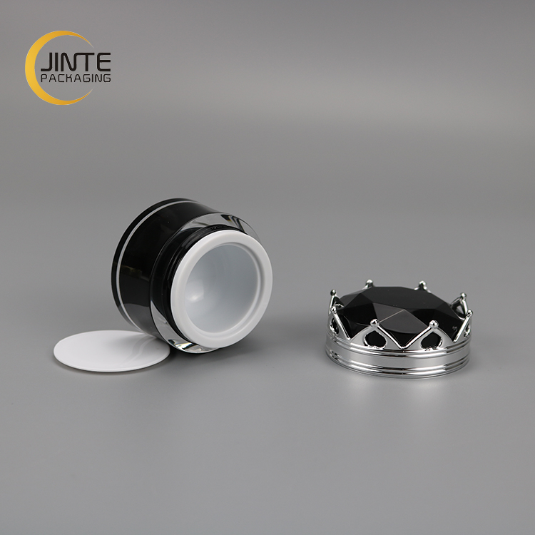 China Suppliers Cosmetic Packaging Small Containers 10g Black Acrylic Cream Jar with Crown Cap