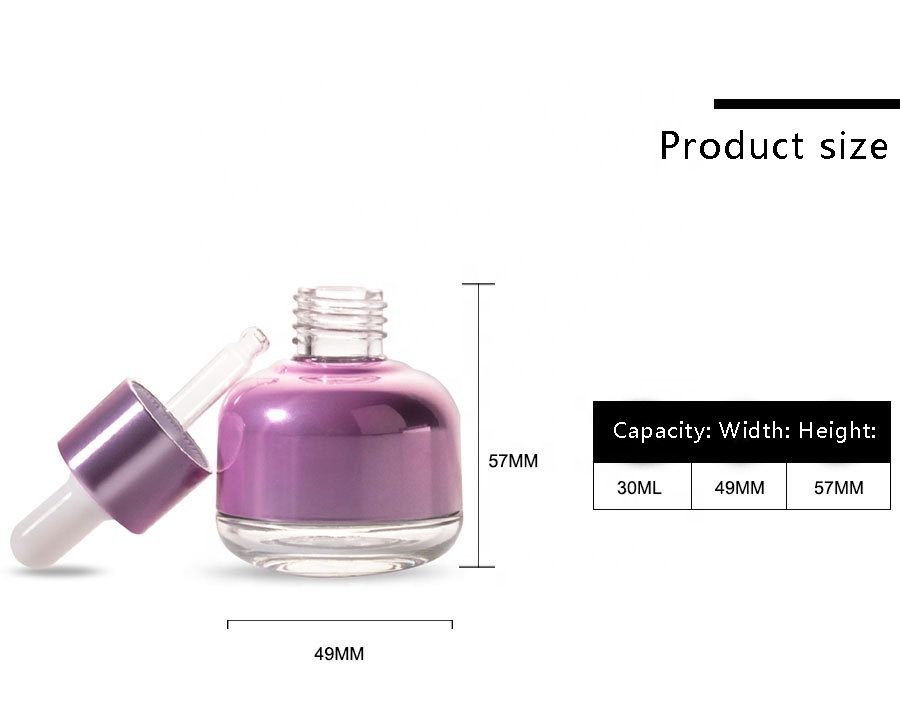 China WG High Grade Electroplating Cosmetics Packed With Pink Blue Glass Oil 30 ML bottle Pressed Spray Dropper sealing
