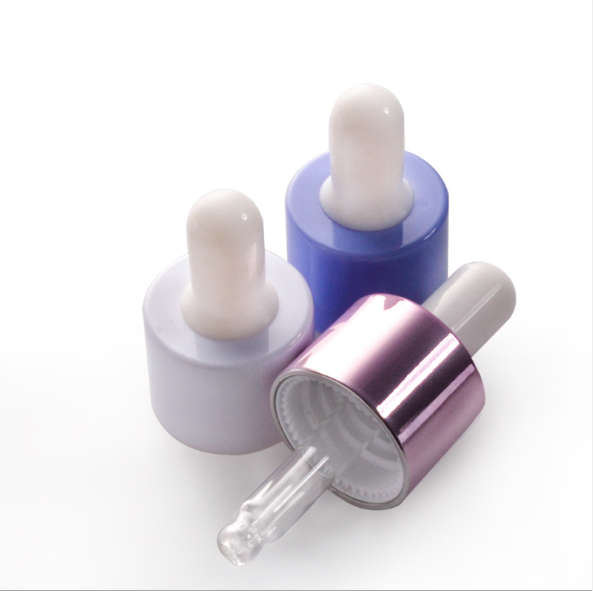 China WG High Grade Electroplating Cosmetics Packed With Pink Blue Glass Oil 30 ML bottle Pressed Spray Dropper sealing