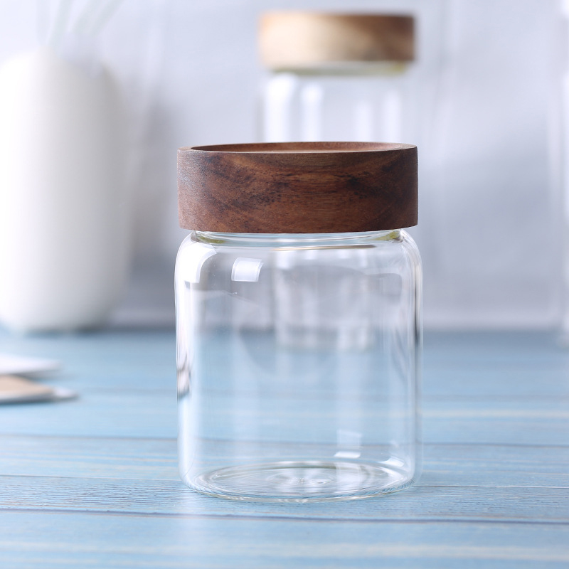 China Wholesale proper price wood lid glass jar, round glass jar