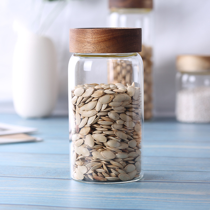China Wholesale proper price wood lid glass jar, round glass jar