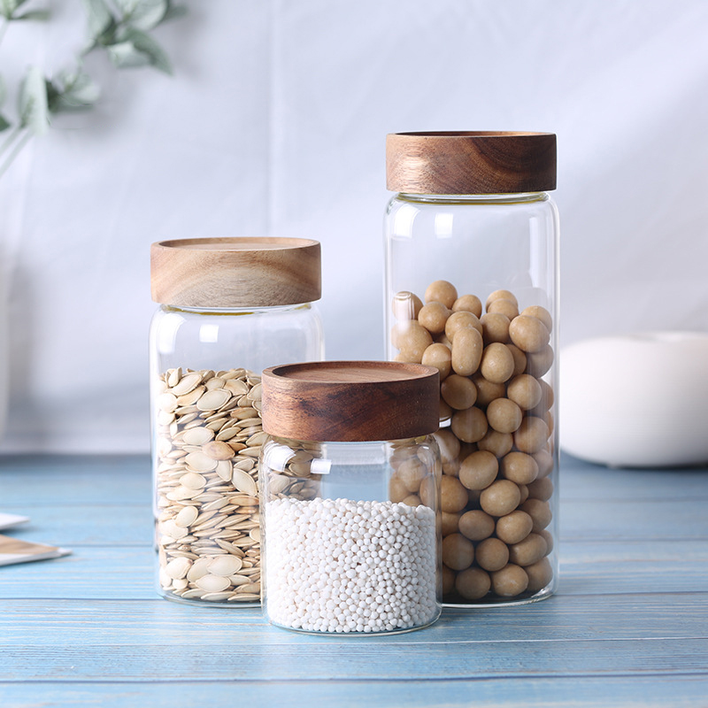 China Wholesale proper price wood lid glass jar, round glass jar