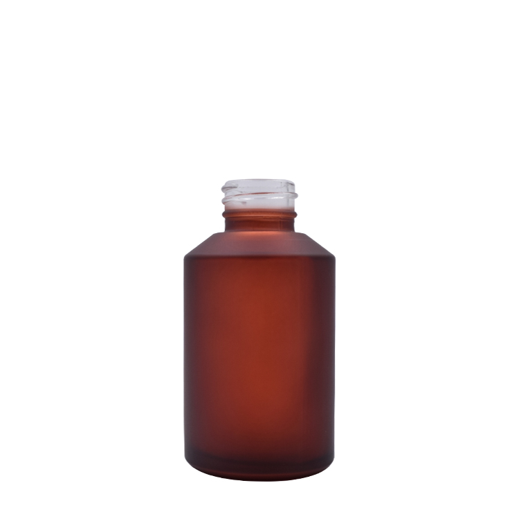 China best 60ml 125lml 200ml 250ml hand wash round amber slant shoulder glass bottle for liquor with white plastic press pump