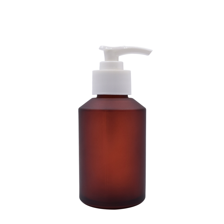 China best 60ml 125lml 200ml 250ml hand wash round amber slant shoulder glass bottle for liquor with white plastic press pump