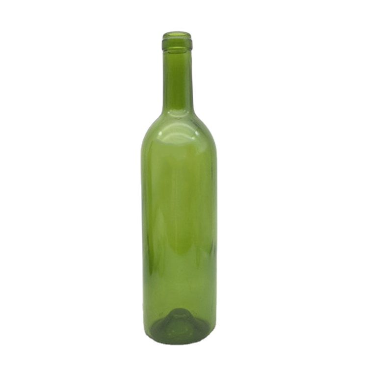 China cheap price wholesale 750ml clear green wine glass bordeaux bottles with cork