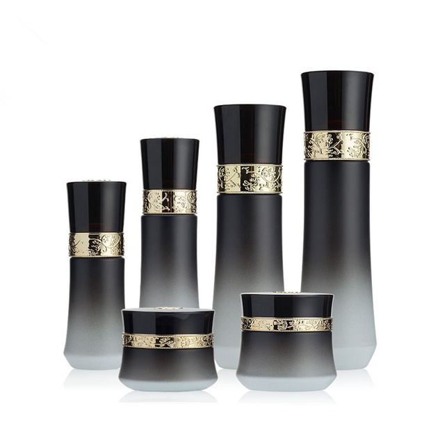 China design empty environmentally friendly  cosmetic cream packaging bottle set cosmetic bottle black glass