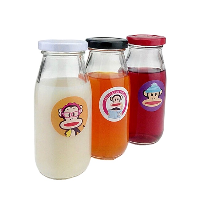 China factory 250ml 300ml 500ml milk juice glass bottle with metal lid