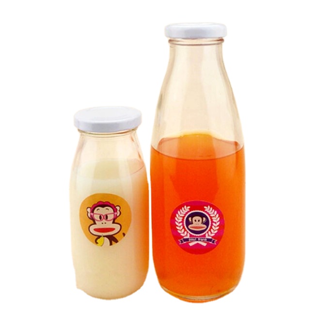 China factory 250ml 300ml 500ml milk juice glass bottle with metal lid