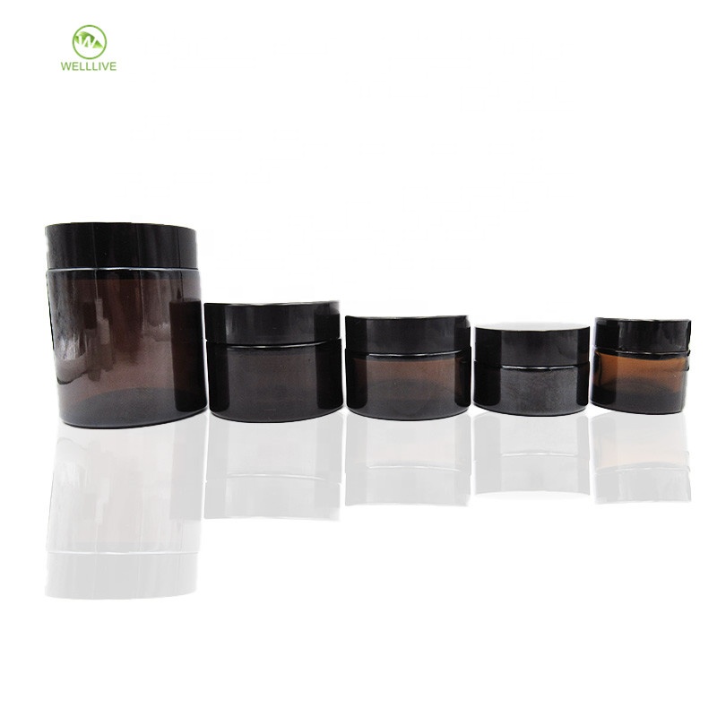 China factory 5g 10g 15g 20g 30g 50g 60g 80g100g round amber glass cream jar for skin care