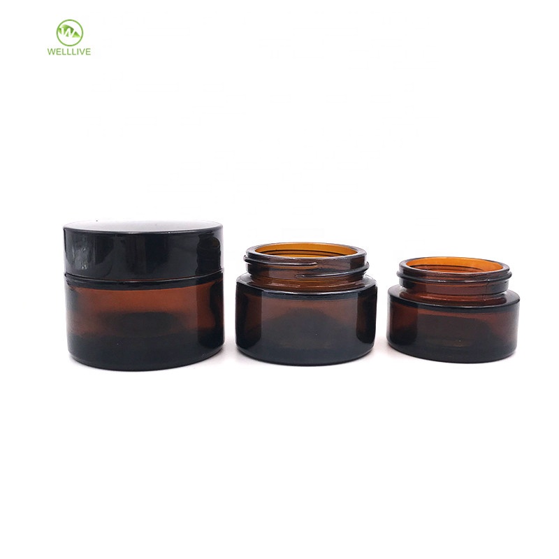 China factory 5g 10g 15g 20g 30g 50g 60g 80g100g round amber glass cream jar for skin care