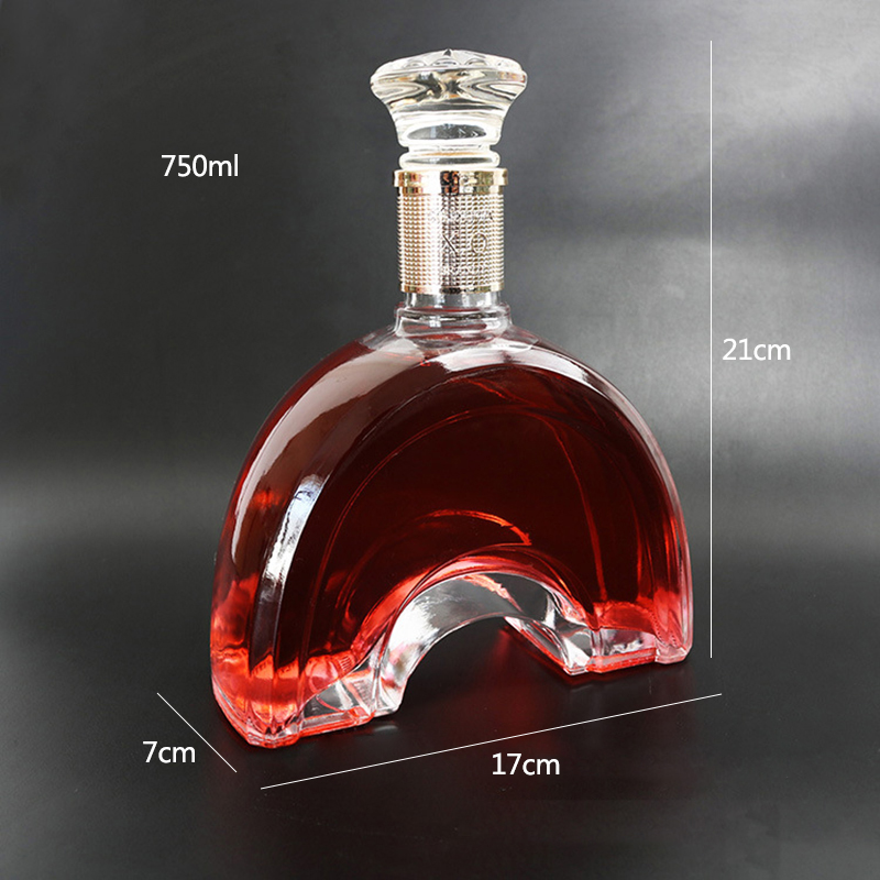 China factory 750ml special shape clear xo brandy glass wine bottle with aluminum covered cork