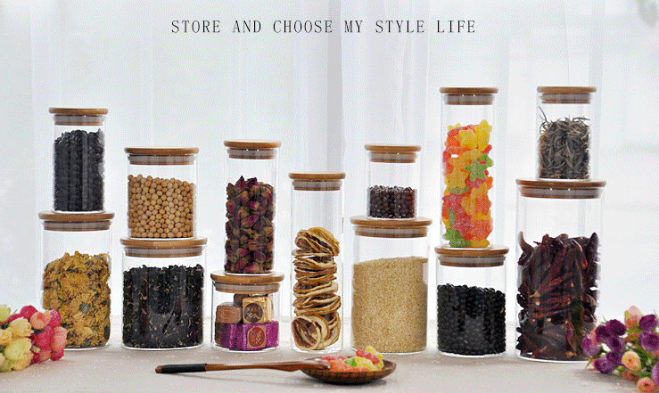 China factory 80ml 90ml 100ml 150ml 200ml 250ml 300ml multi size high borosilicate glass storage jar with wood lid