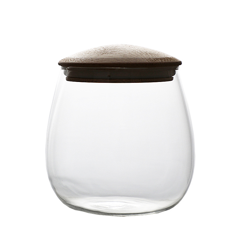 China factory food grade glass jar wooden lid borosilicate glass jar