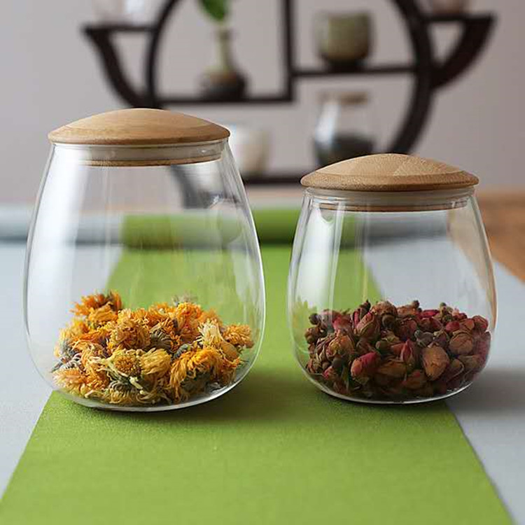 China factory food grade glass jar wooden lid borosilicate glass jar