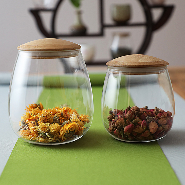 China factory food grade glass jar wooden lid borosilicate glass jar