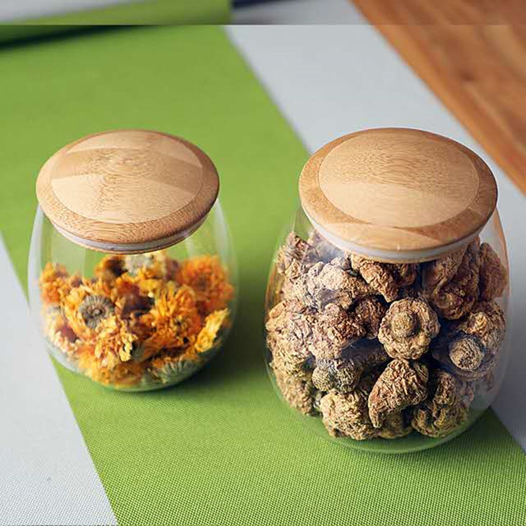 China factory food grade glass jar wooden lid borosilicate glass jar