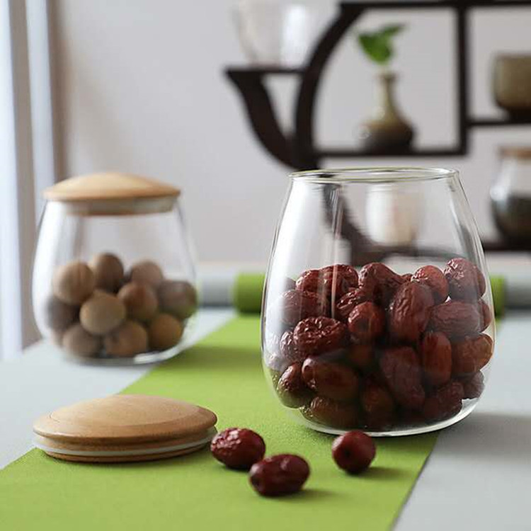 China factory food grade glass jar wooden lid borosilicate glass jar