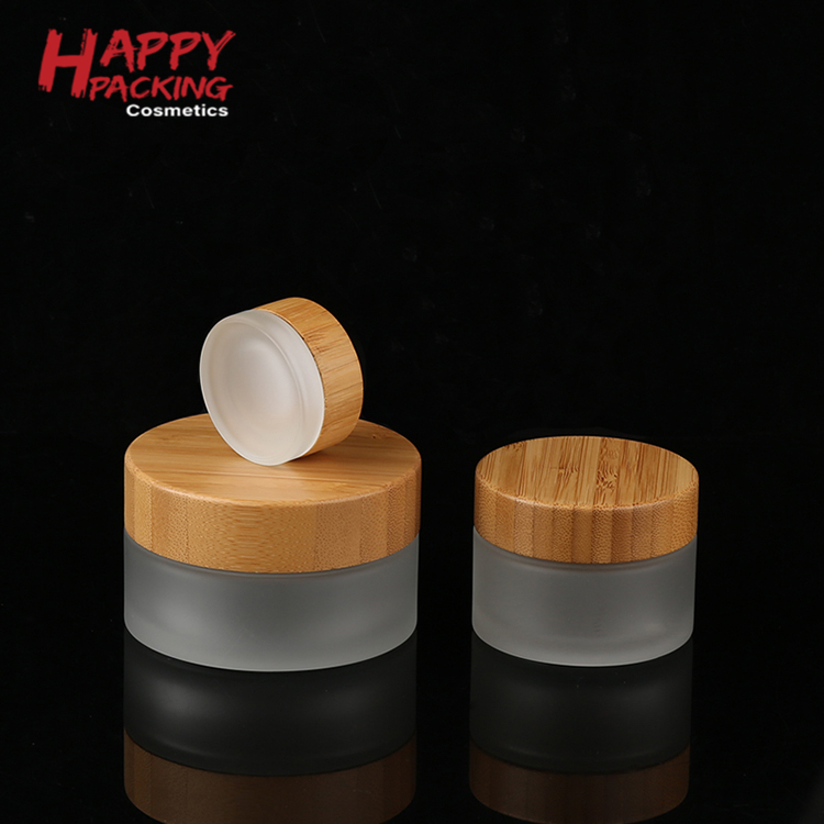 China factory high quality frosted glass cream jar 5g 50g 100g with biodegradable bamboo cap