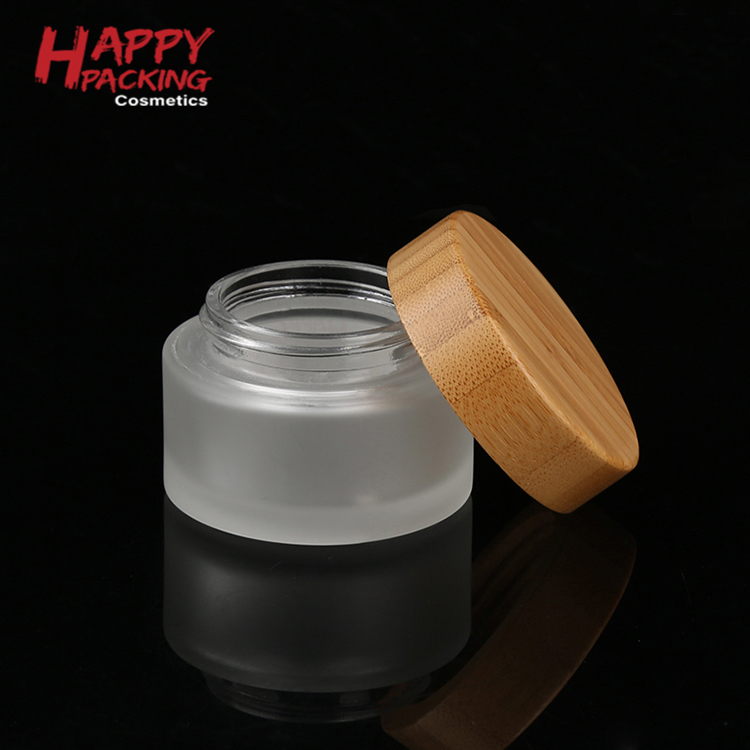 China factory high quality frosted glass cream jar 5g 50g 100g with biodegradable bamboo cap
