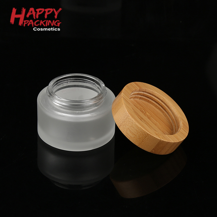 China factory high quality frosted glass cream jar 5g 50g 100g with biodegradable bamboo cap