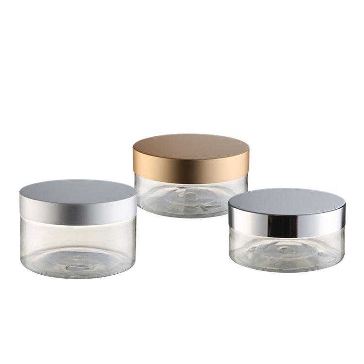 China factory made cosmetic packaging 200g 250g 300g 350g 400g plastic cylinder container PET jar with alum lid